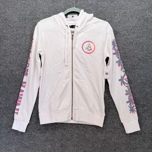 Volcom Hoodie Women XS White Hawaii Surf Skate Graphic Fleece Sweatshirt Y2K NEW
